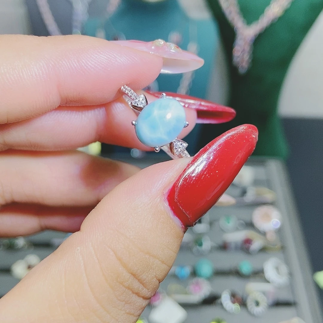 【闪购商品】银S925镶嵌针钠钙石（海纹石）戒指