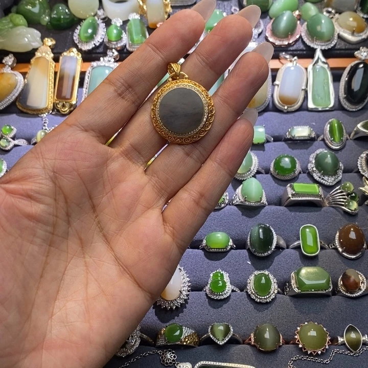 和田玉银S925镶嵌挂件