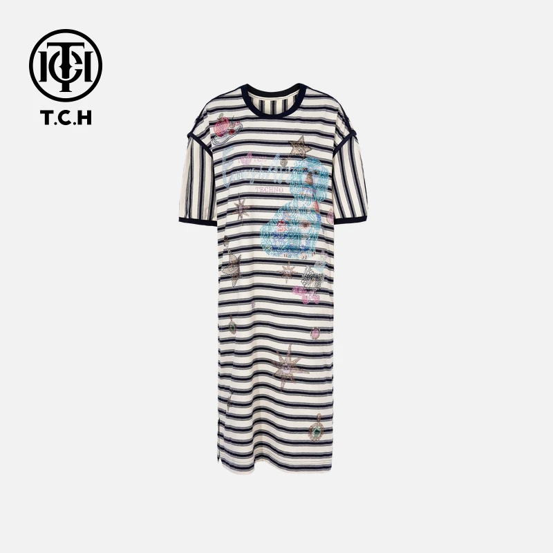 TCH私服烫钻工艺新时尚淑女百搭新潮流连衣裙T75B30E5267轻奢tch