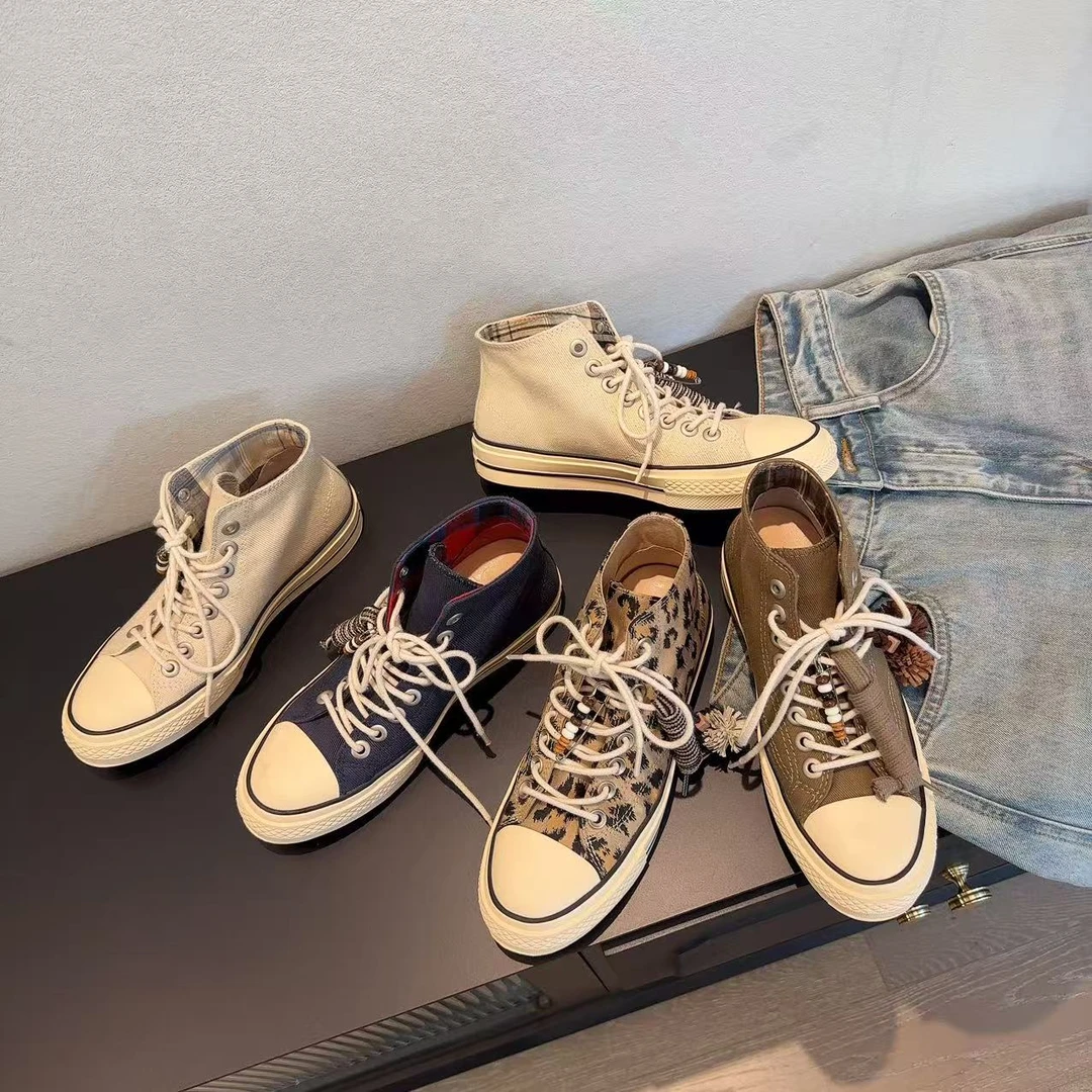 【欧货】2025秋季百搭圆头内增高高帮帆布鞋休闲鞋布鞋潮 2410-1