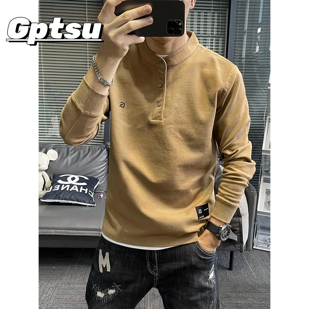 GPTSu男士新款长袖修身立领卫衣秋冬季加厚休闲时尚保暖打底衫男