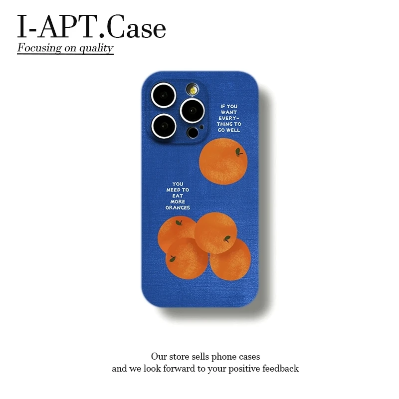 蓝底五个橘子菲林软壳适用iPhone苹果16手机壳华为oppo小米vivo新