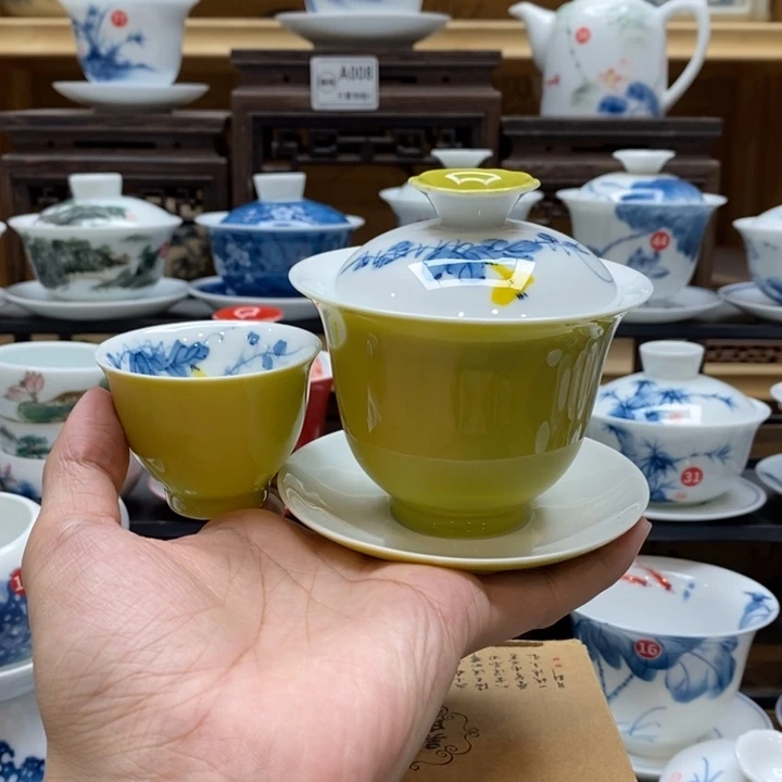 手绘葫芦果160cc盖碗➕同款杯子釉下彩微瑕福利款