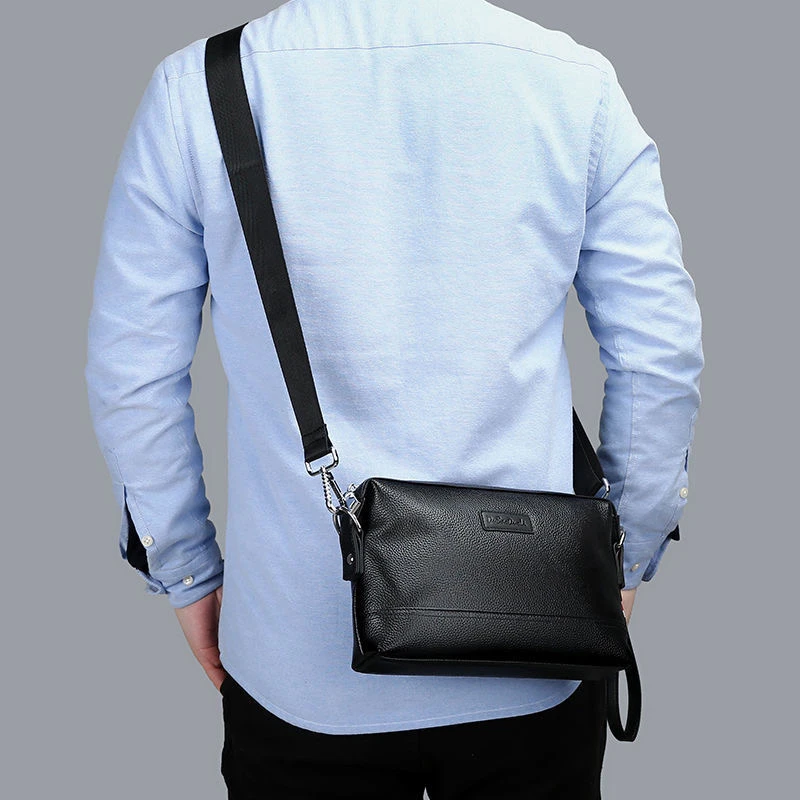 包挎包牛皮可手拿可单肩斜挎方形拉链光面简约男士肩包手拎包休闲