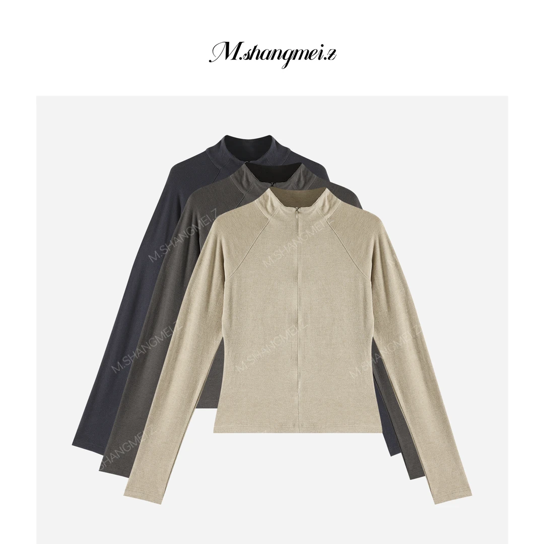M.SHANGMEI.Z/沐熙美大哥修身针织长袖拉链立领上衣X082948