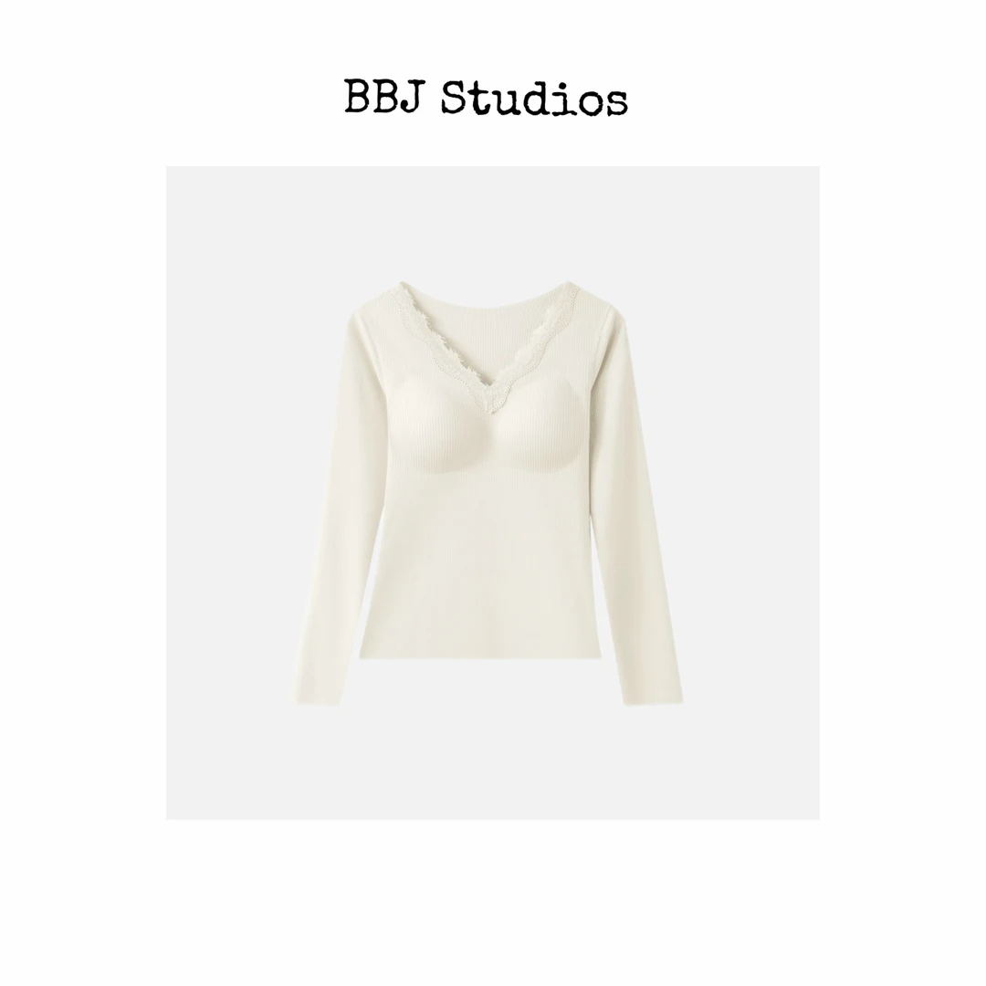 Bing Studios｜"舒暖"蕾丝V领舒适长袖羊绒暖肤衣0001