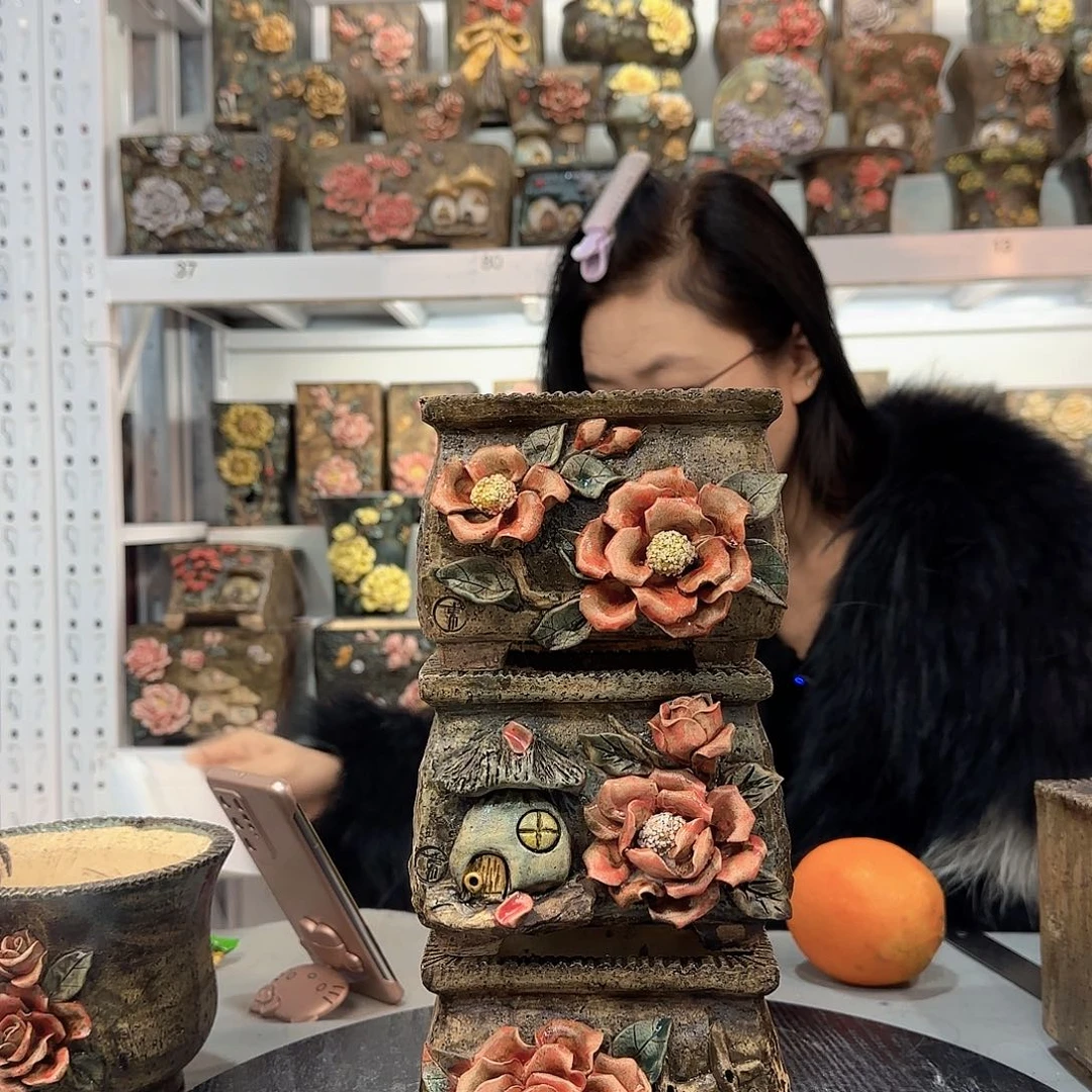 红陶一*青默花器麦饭石花盆