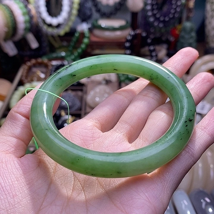 和田玉未镶嵌颈饰碧玉乌兰海圆条手镯56.2圈口