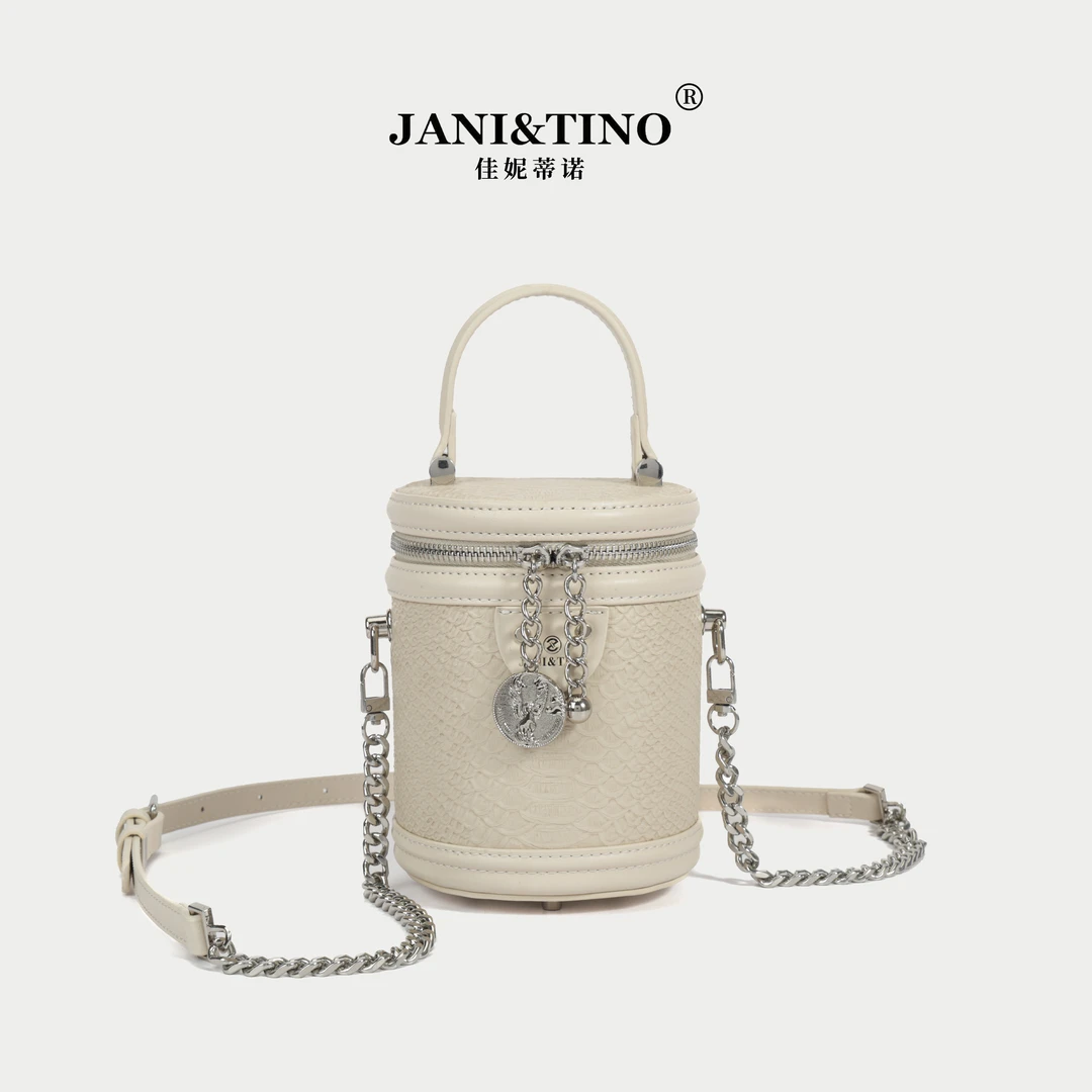 JANITINO/佳妮蒂诺新款轻奢百搭单肩斜挎水桶包288蛇纹白