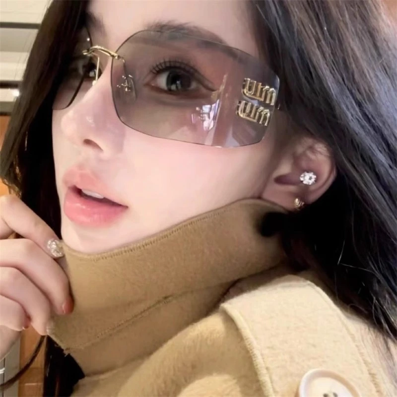 时髦y2k千禧风太阳眼镜女欧美复古大框无框墨镜气质无边框时尚