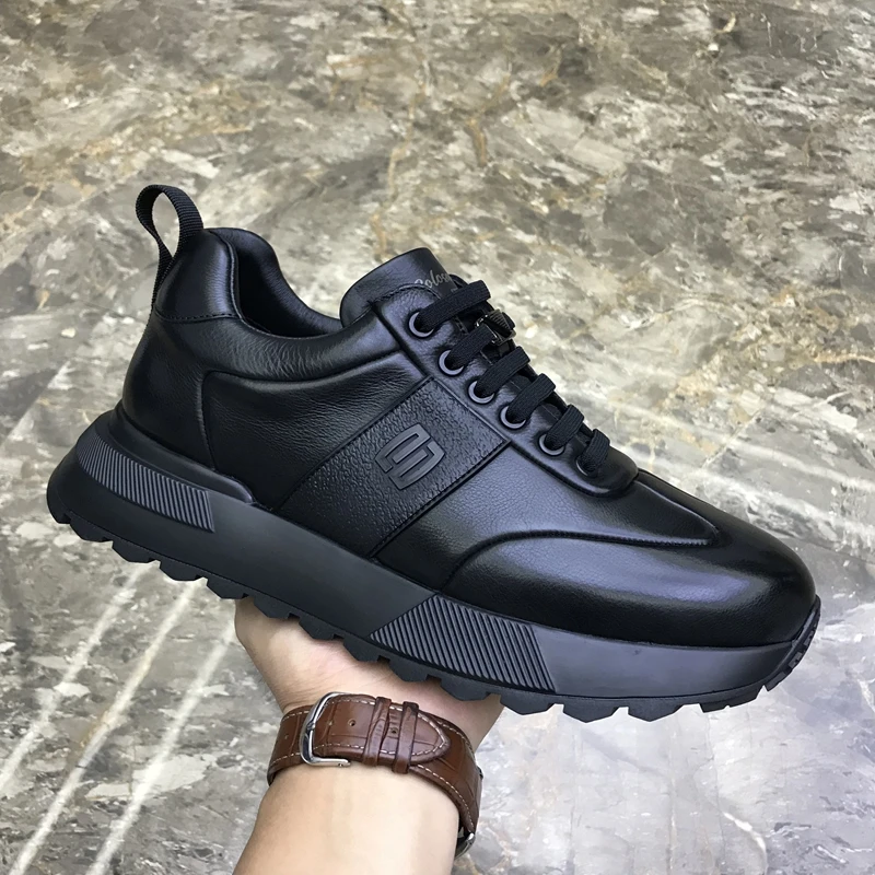 真皮男鞋2025秋季新款时尚百搭透气休闲运动鞋厚底增高舒适老爹鞋