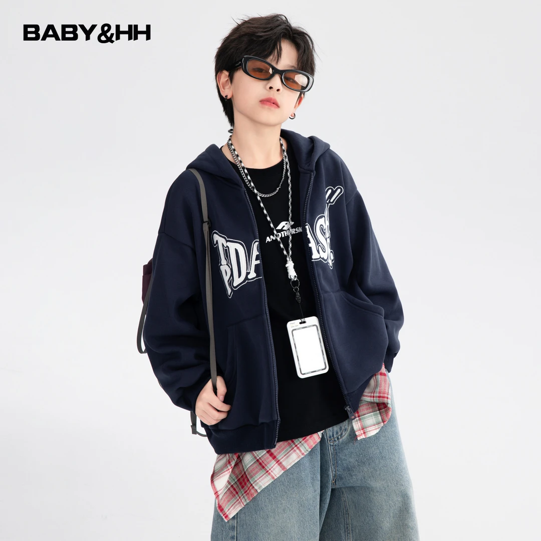 【杨少华服饰】男童秋冬加绒连帽运动外套儿童男孩加厚开衫卫衣6009