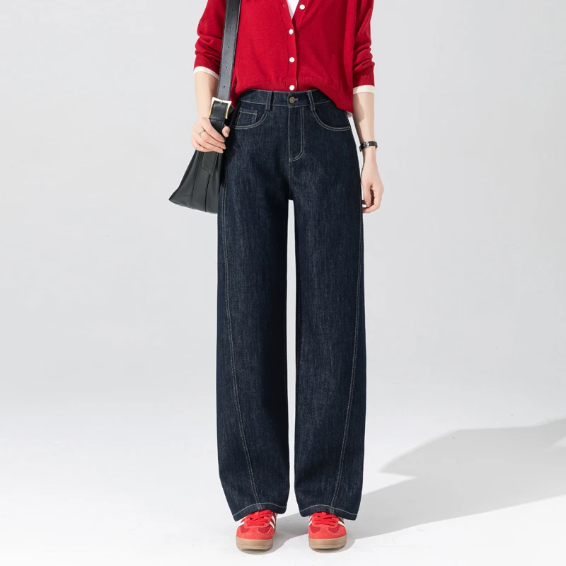 高品质丹宁蓝牛仔裤女2025春季新款垂坠镰刀裤窄版法式直筒裤长裤