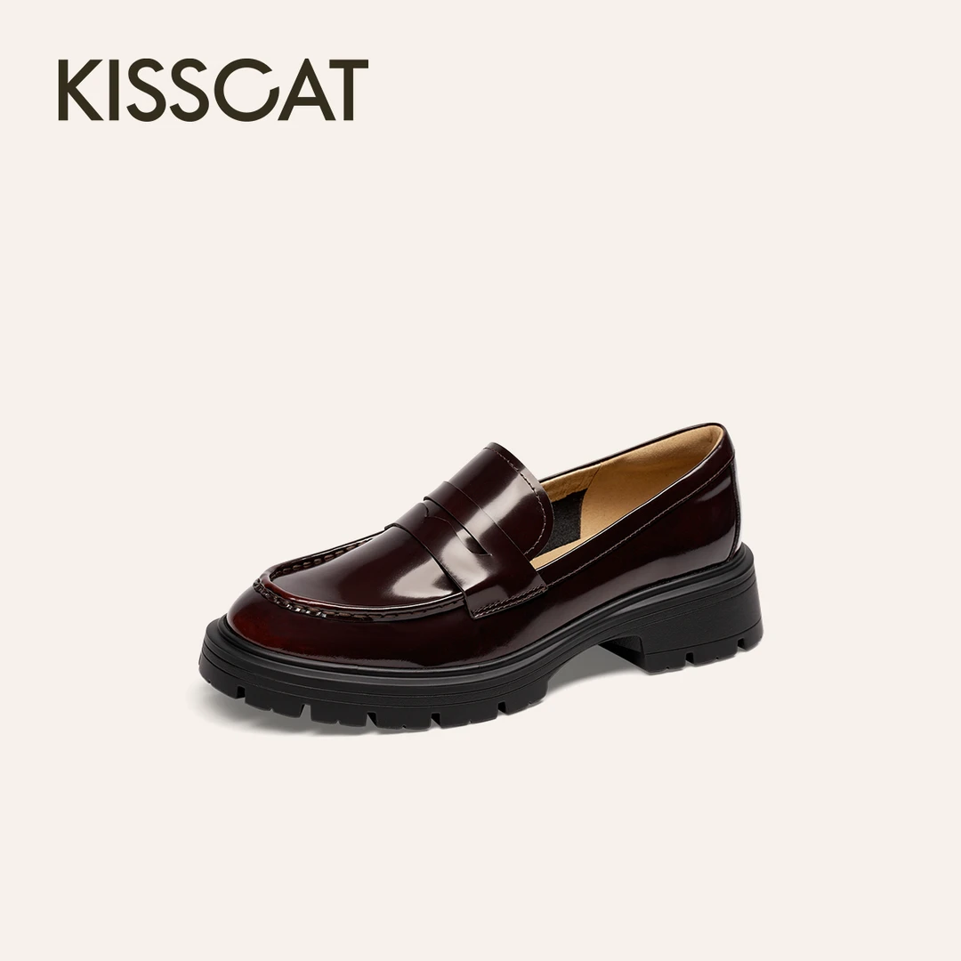 接吻猫【松弛慢人】乐福鞋25年新款舒适通勤圆头乐福鞋KA65132-50