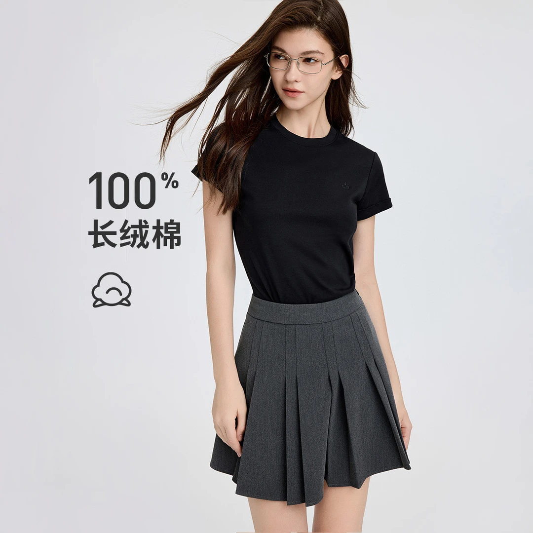 意大利小帆船 春夏经典纯色打底女士气质圆领T恤2125505213