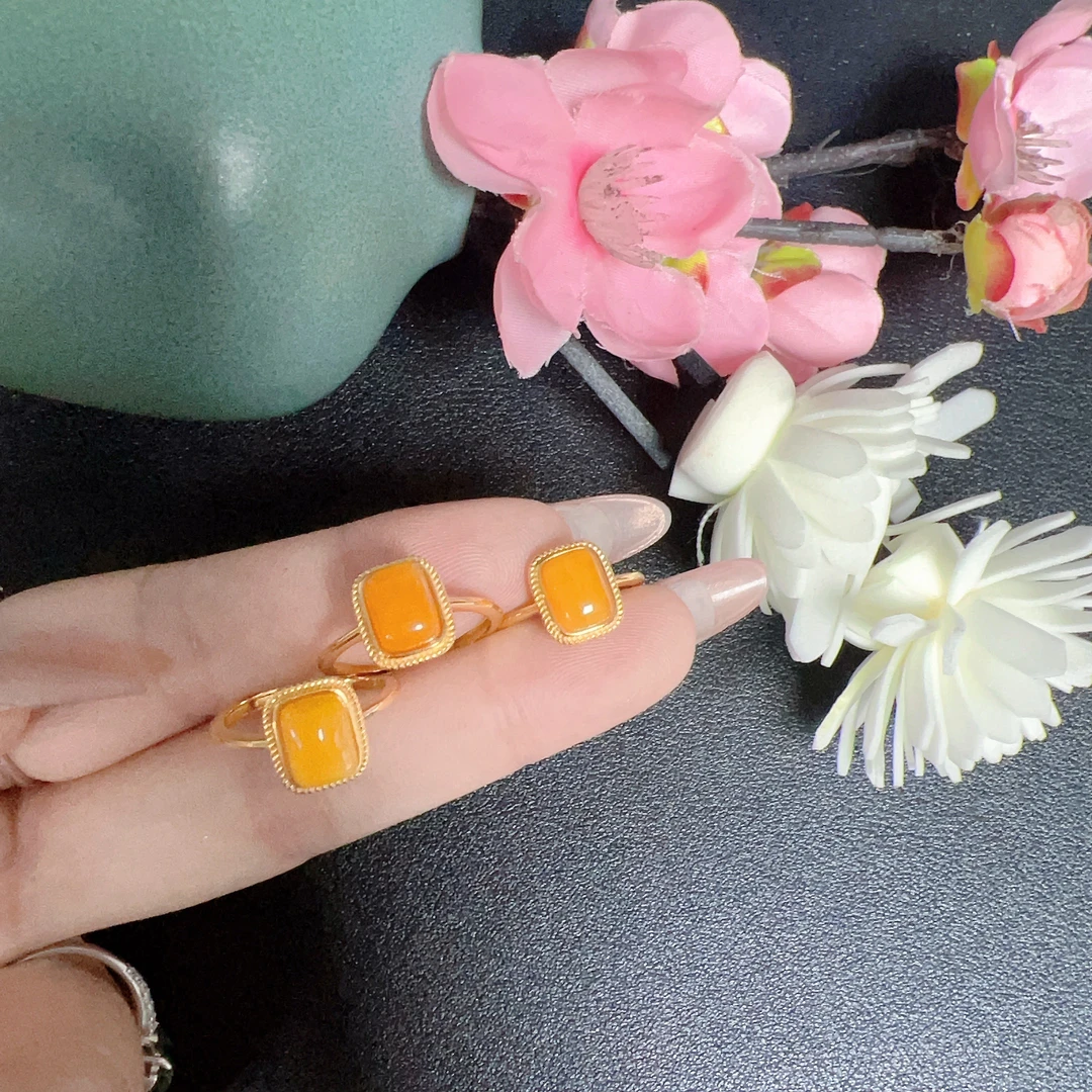 蜜蜡小金砖s925戒指 HN 073003 （多样性发其一）