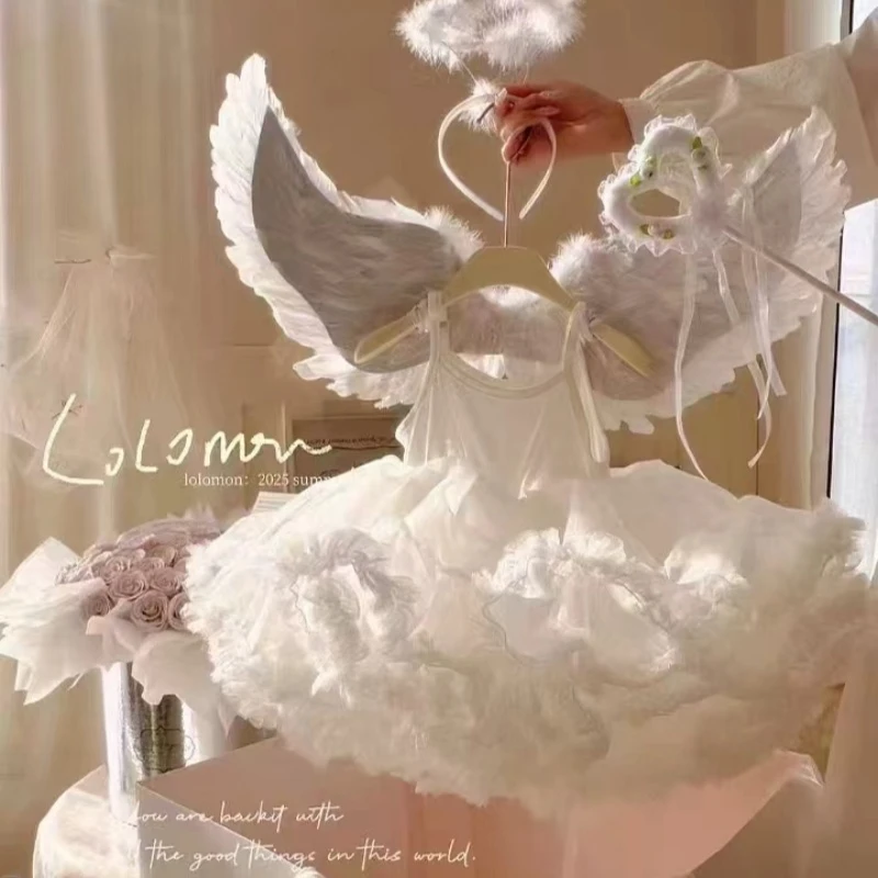 女童天使精灵翅膀蛋糕蓬蓬吊带裙小女孩公主裙礼服洛丽塔