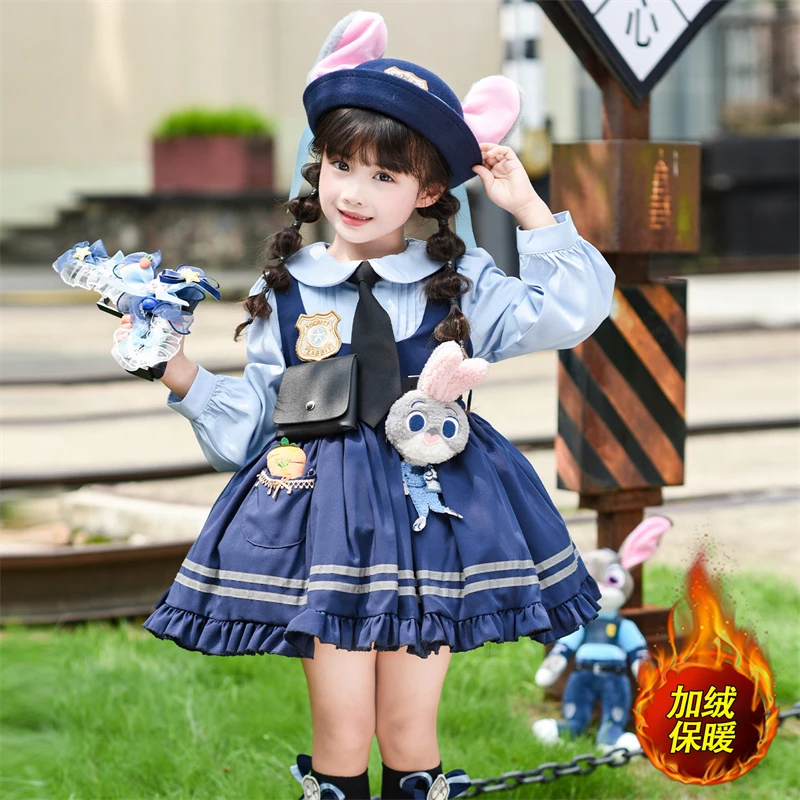 疯狂动物城朱迪兔子警官cos服儿童衣服女童冬装套装穿搭公主裙子