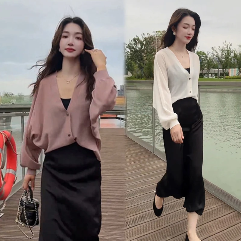 爆款针织开衫冰丝罩衫半身裙两件套2025新款显瘦遮肉裙套装女