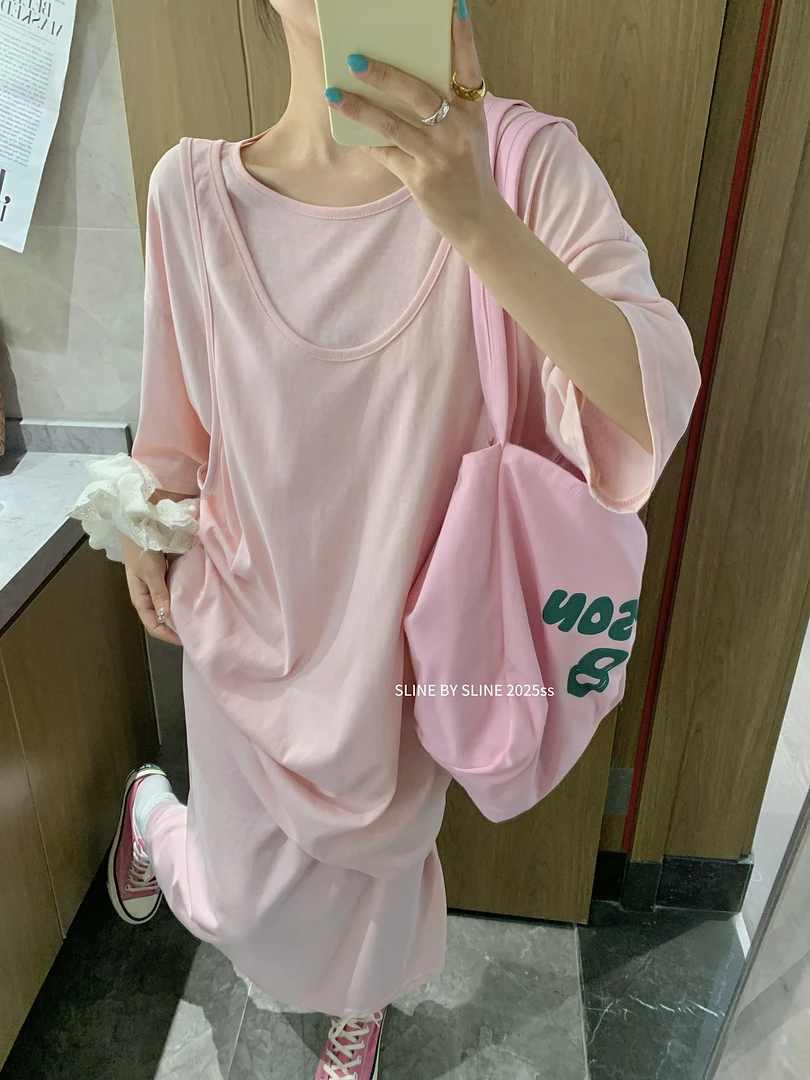 卡麦酱-SLINE 假两件背心短袖连衣裙 1065