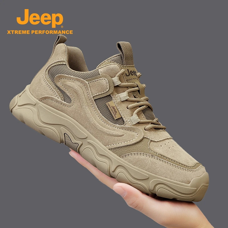 Jeep吉普真皮登山工装鞋2025冬季户外徒步防滑耐磨轻便运动老爹鞋