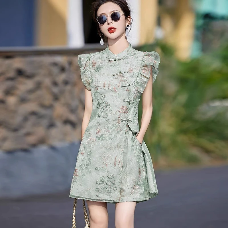 新中式国风套装2025夏季新款漂亮气质小香风短裤改良旗袍两件套女