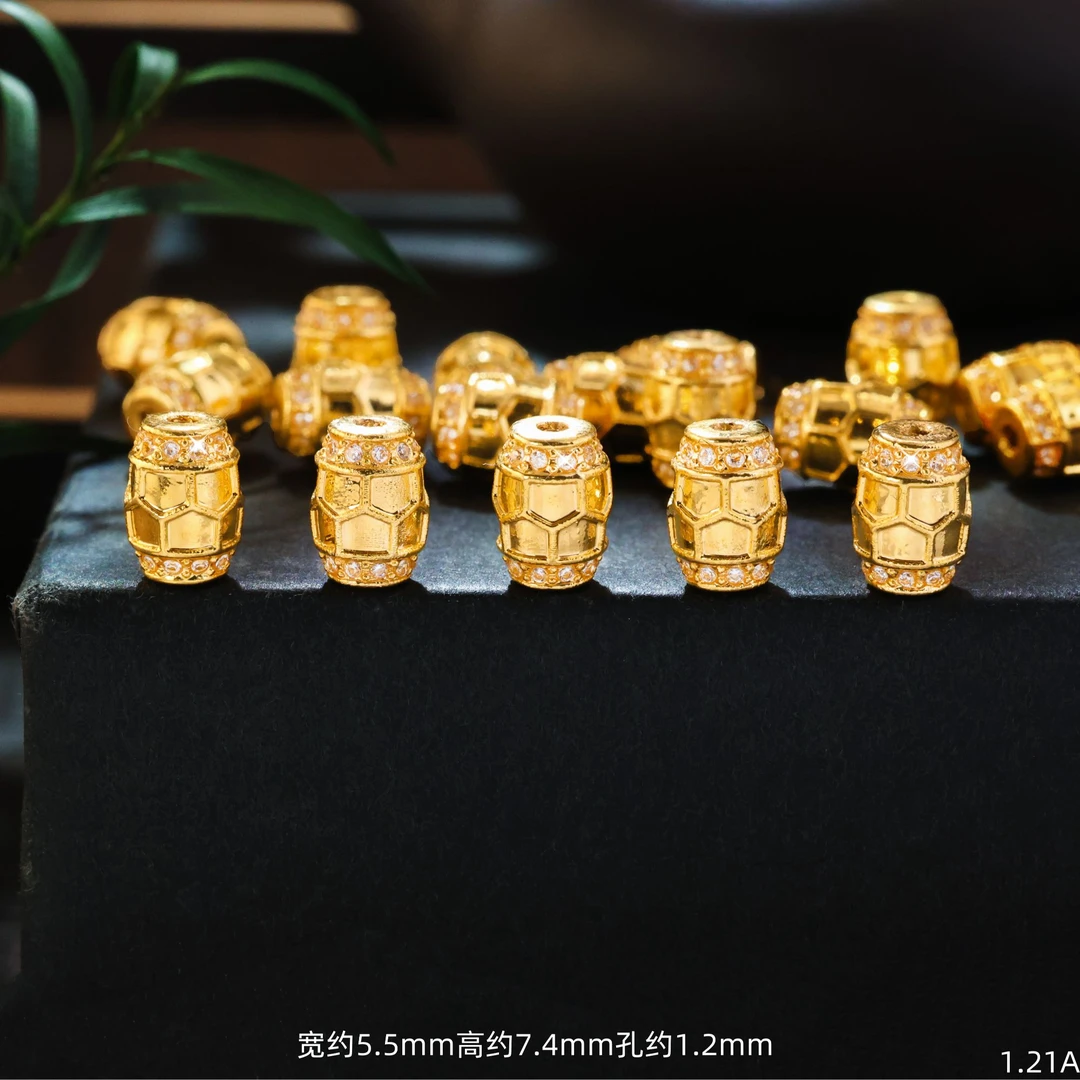 【金豆工厂】18K金豪镶龟背寿珠桶珠手串项链文玩配饰（厚5D金）D