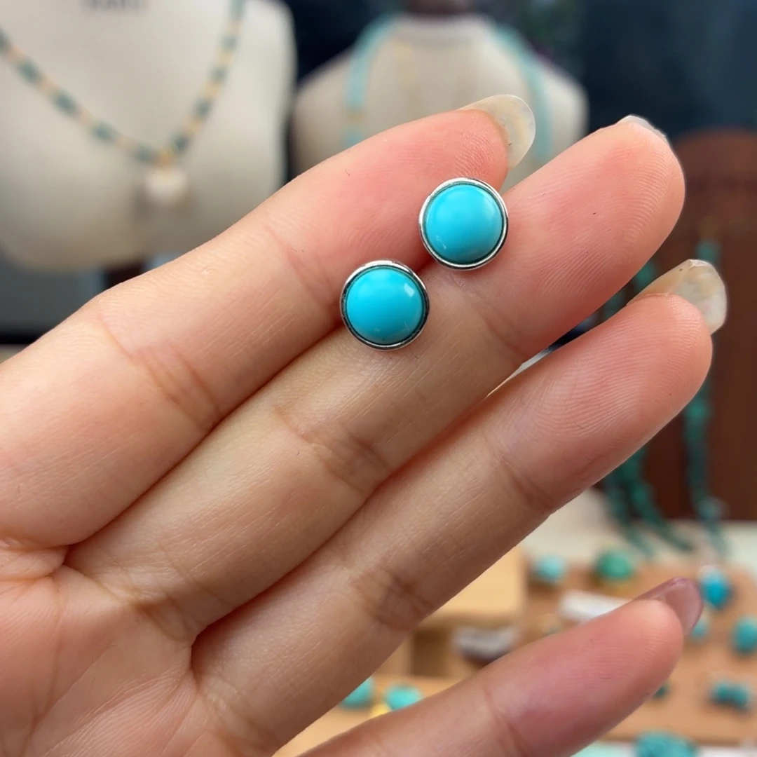 绿松石银S925镶嵌耳饰