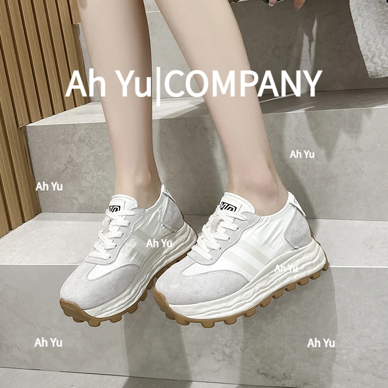 7cm增高真皮拼色阿甘鞋女2025春夏新款韩版百搭透气厚底运动鞋潮
