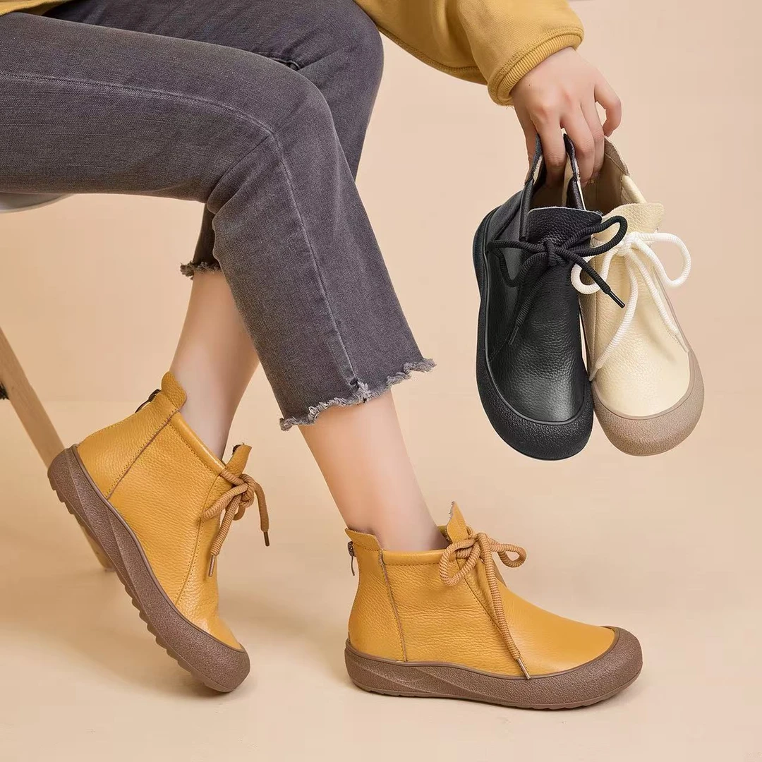 头层牛皮秋季新款2025高帮复古休闲厚底马丁靴系带一脚蹬百搭单靴