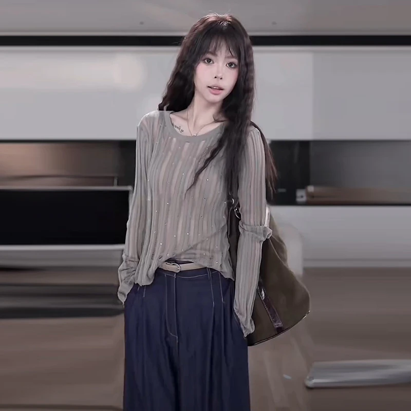 时尚简约百搭小众设计感针织衫女2025春季新款休息遮肉洋气上衣潮