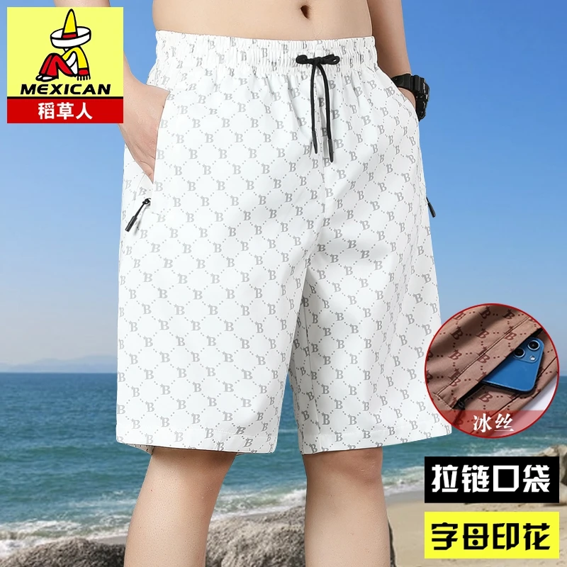 Mexican/稻草人夏天薄款运动美式休闲裤男士夏季印花潮男五分裤