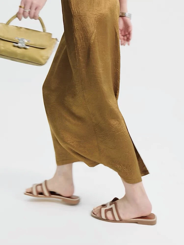 褶皱肌理感醋酸半身裙628