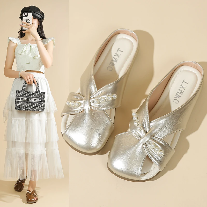 包头半拖鞋女2025夏季新款时尚外穿休闲凉拖平底懒人穆勒鞋凉鞋单