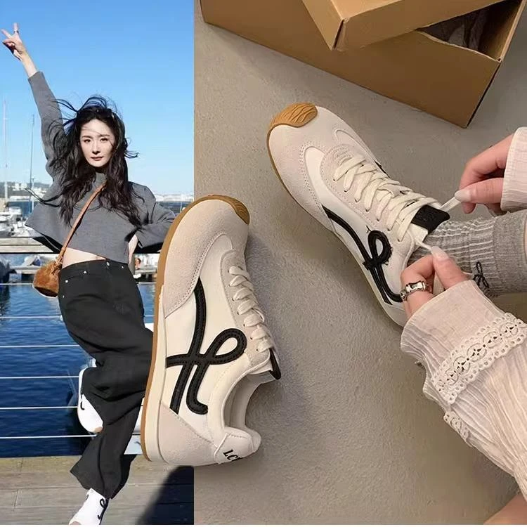 真皮内增高复古德训鞋女2025年新款百搭芒果头软底超轻运动阿甘鞋