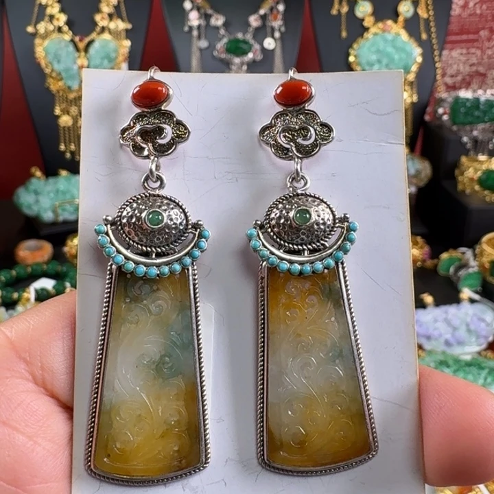 翡翠银S925镶嵌颈饰耳坠