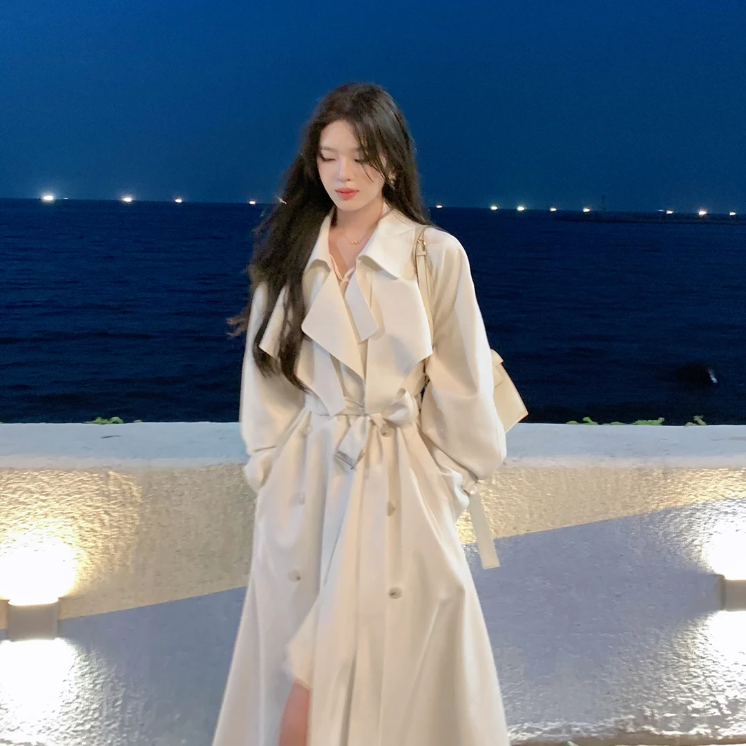 高级感白色风衣外套女2025秋季新款中长款收腰垂感气质法式大衣潮