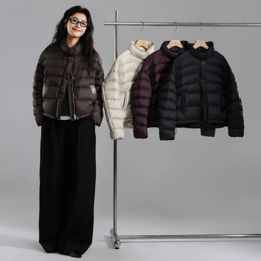 门店14&59！巧克力泡芙~90鸭绒立领防风小个子短款羽绒服女 M13733