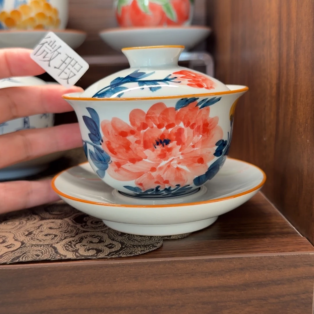 釉下手绘茶具微瑕