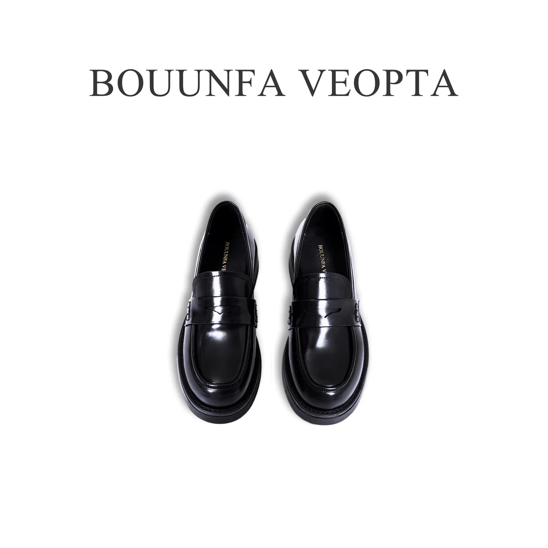 BOUUNFA VEOPTA厚底乐福鞋女百搭时尚真皮英伦风胎牛皮鞋801