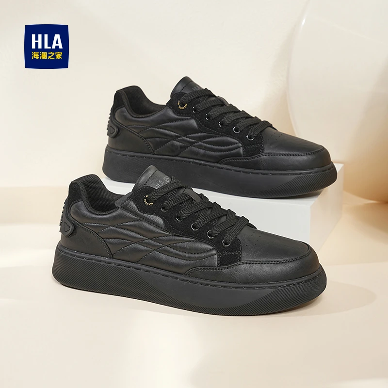 HLA/海澜之家男鞋2025冬季皮面运动休闲鞋时尚小白鞋中年百搭板鞋