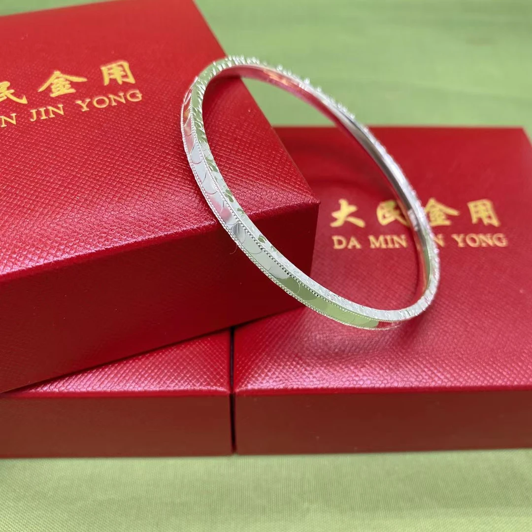 足银手镯 #2005足银999.9碎金金龙鳞精品手镯58圈口