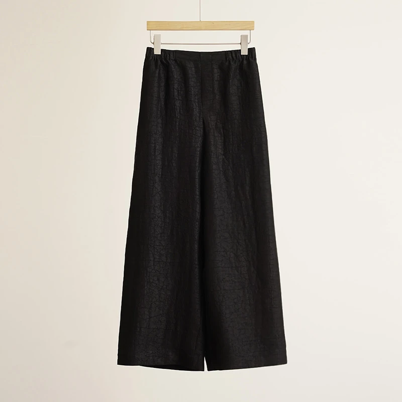 新中式香云纱龟裂纹100%桑蚕丝国风阔腿裤女士裤子（250480）