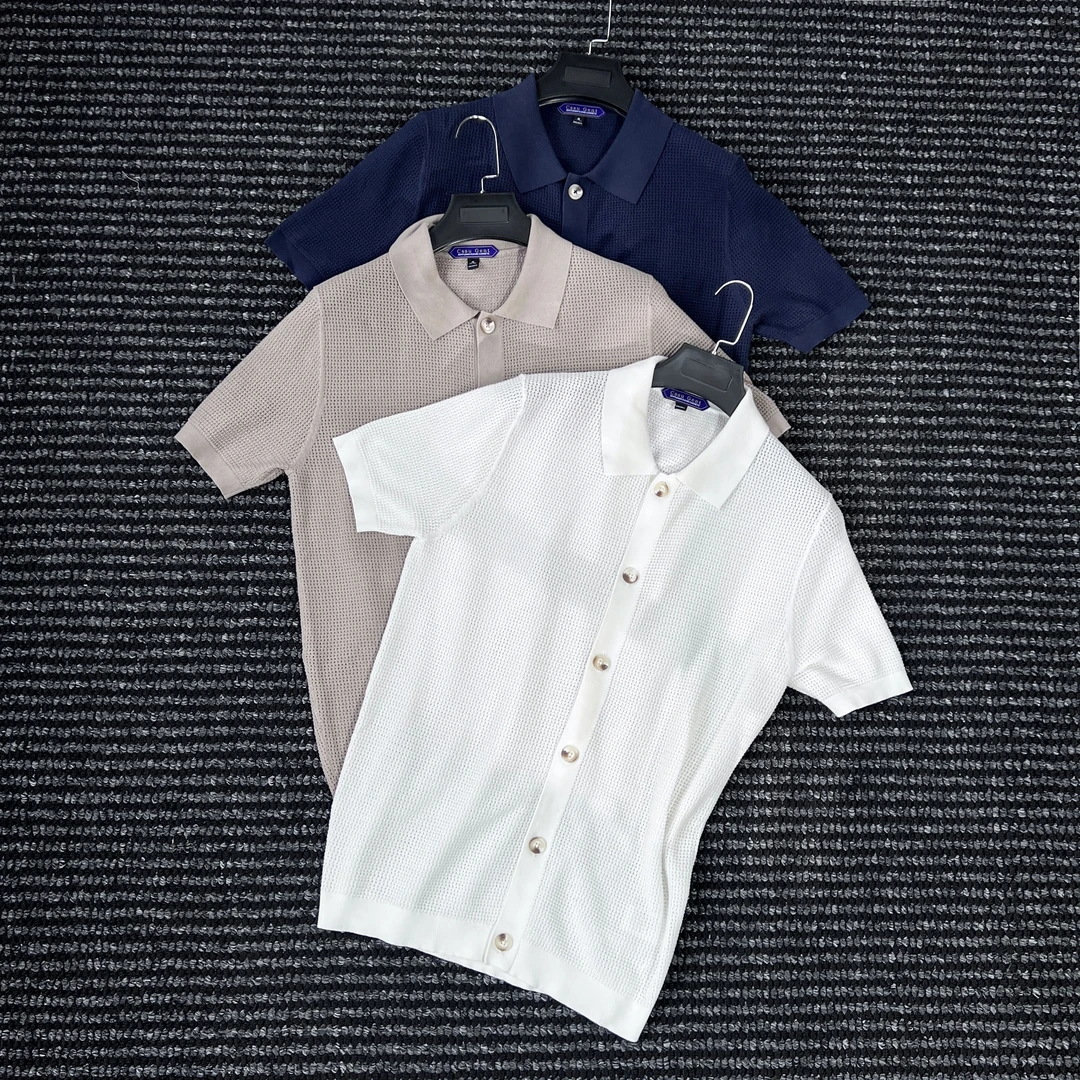 CssuGent夏季绅士优雅高级感老钱针织网眼针织polo衫男休闲开衫潮