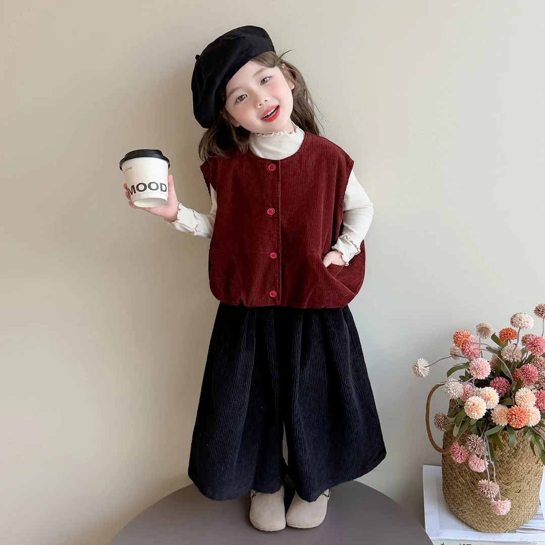 女童韩系套装秋季2025新款洋气儿童马甲阔腿裤时髦三件套宝宝秋装