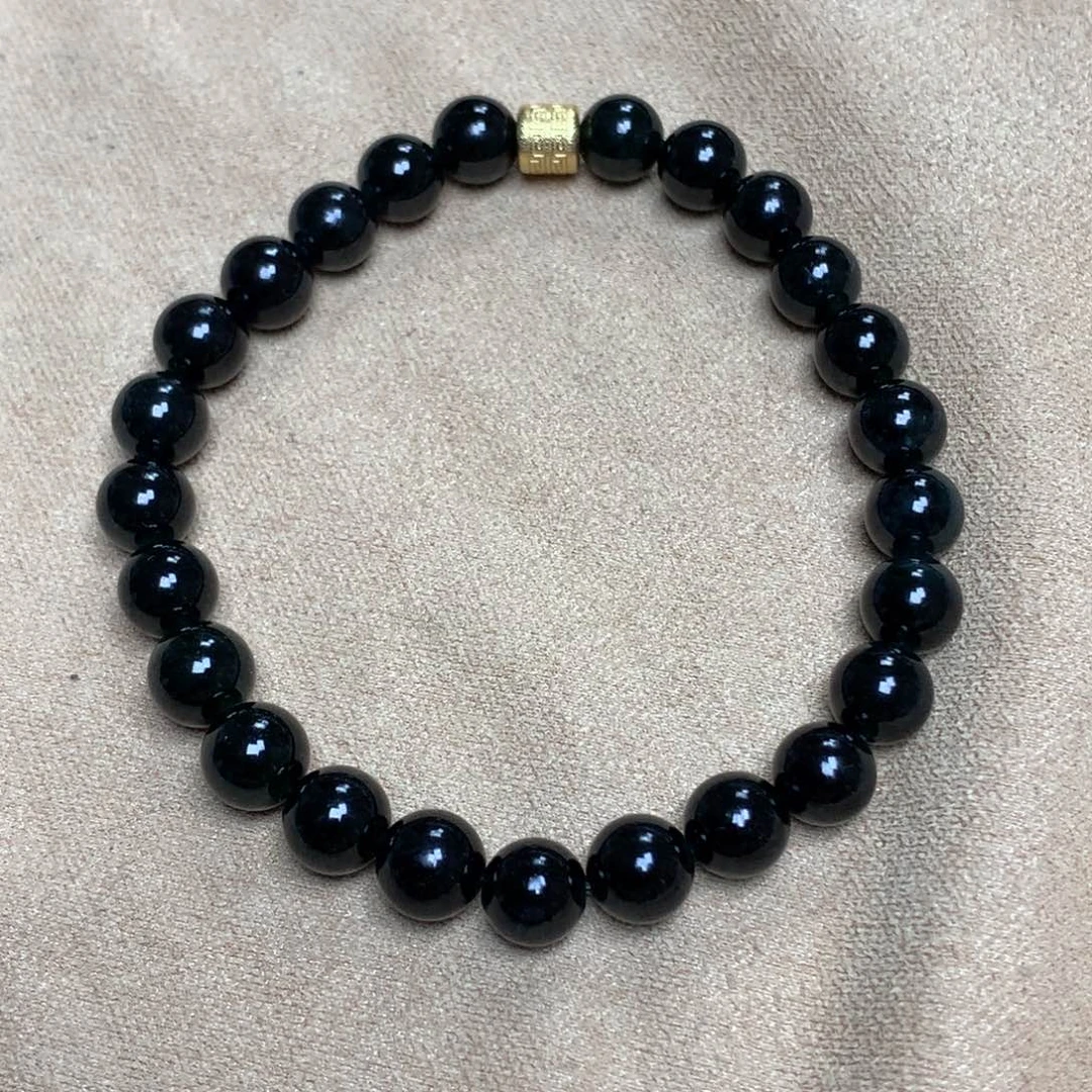 小***粒翡翠18K金镶嵌手串墨翠手串