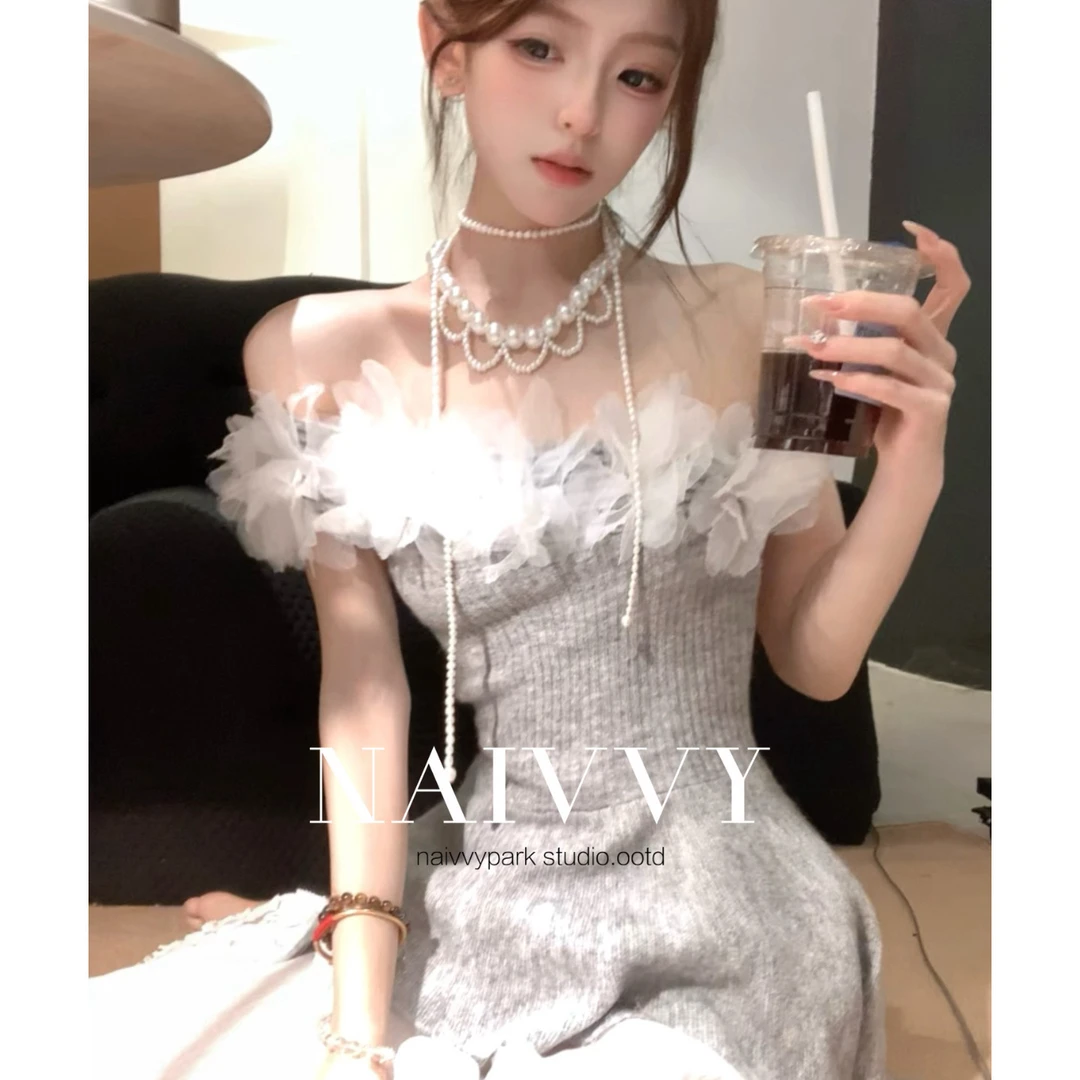 NAIVVY【雪山白茶】秋冬韩系纯欲软糯一字肩气质慵懒风毛衣设计感