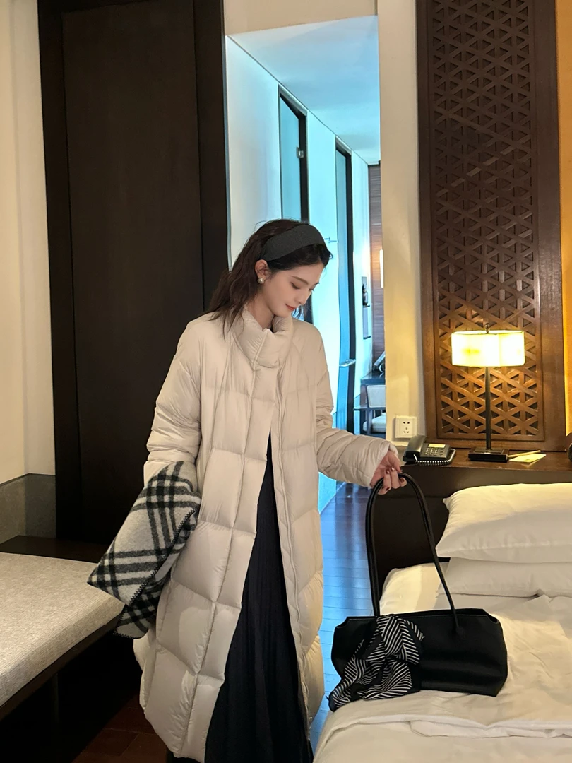 R123496W【90白鸭绒】常规款中长款羽绒服外套冬季长款拉链加厚上衣