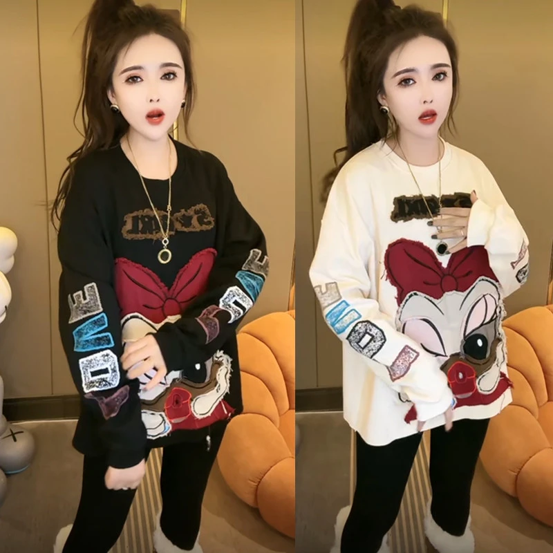 冬季爆款时尚减龄洋气百搭印花唐老鸭卫衣气质休闲圆领女款上衣