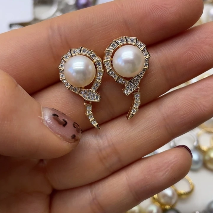 海水珍珠耳饰银S925镶嵌